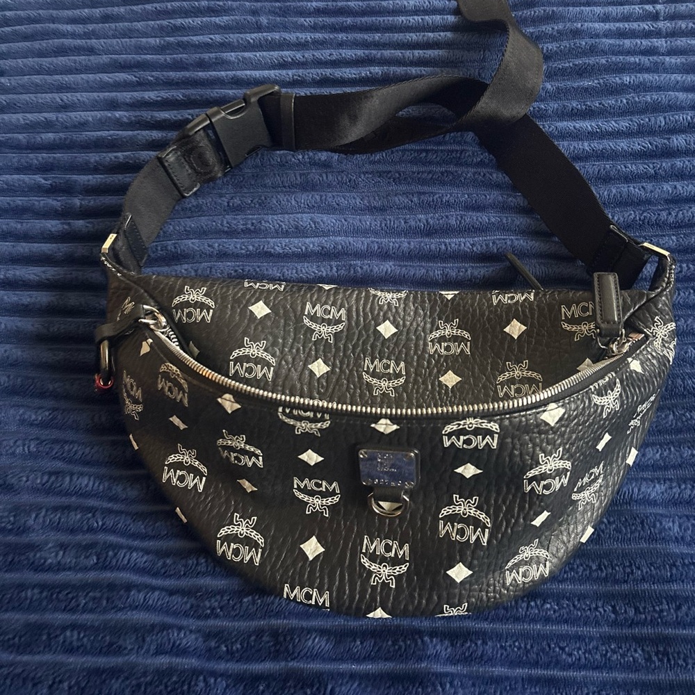 MCM Black and White Logo Belt Bag